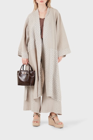 Via Dante % 100 Keten Brode İşlemeli Kimono Bayan Kimono 69912196 Vizon VİZON