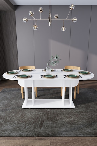 Modern 8 Kişilik Mutfak Yemek Masası %100 Mdf Mutfak Yemek Odası Masası Ym08 Beyaz