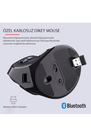 Kenly MC200 Bluetooth Şarj Edilebilir Kablosuz Dikey  Sessiz Mouse
