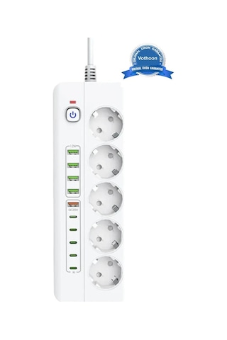 3500w Akım Korumalı 5 Li Grup Priz: 5x Usb + 5x Type-c Çıkışlı 2 Metre Aklby-bsva58 0