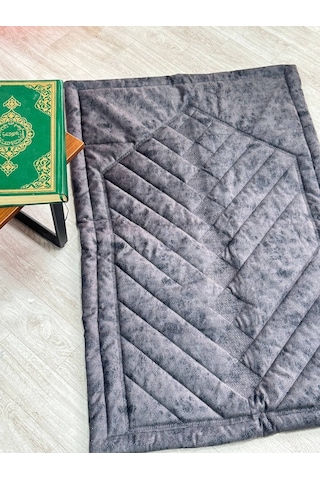 Nakış İşlemeli Kadife Seccade Açık Antrasit