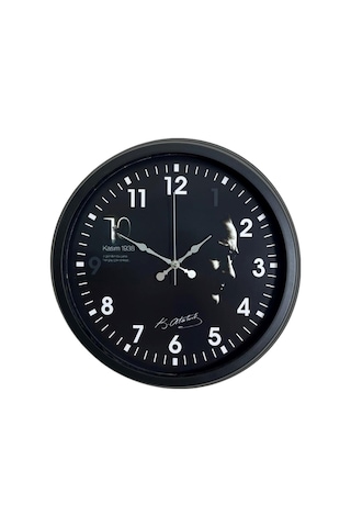 Siyah 40 Cm Metal Atatürk Seri Duvar Saati Çok Renkli