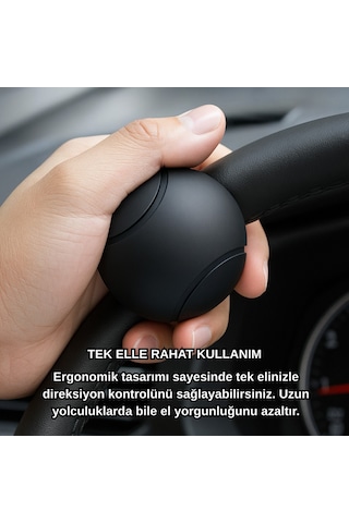 Polham Araç Direksiyon Topuzu 360 Dönebilir, Direksiyon Çizmez, Tüm Araç Direksiyonlarına Uyumlu Siyah