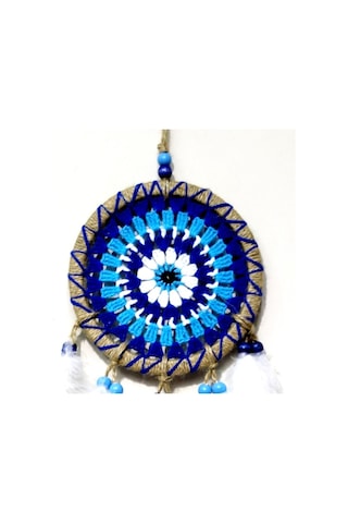 Nazar Boncuğu Desenli Dream Catcher El Yapımı Kuş Tüylü Rüya Kapanı Duvar Süsü