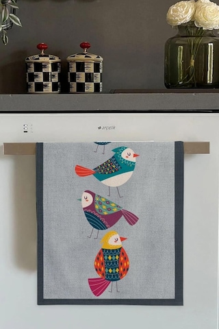 Gri Papağan Desenli Fırın Mutfak Havlusu 30x50cm Açık Bej