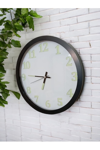 Fosforlu Gece Karanlıkta 5 Saat Parlayan Duvar Saati Çap 30 Cm Beyaz