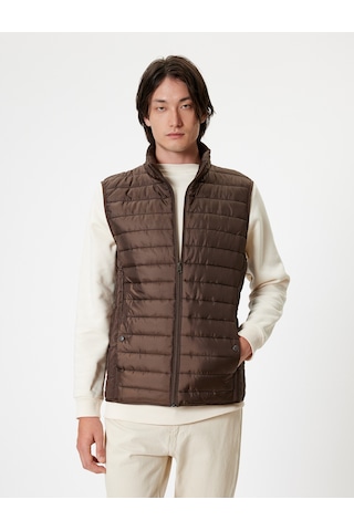 Koton Şişme Yelek Slim Fit Dik Yaka Cep Detaylı Kahverengi 5wam20123hw Kahverengi