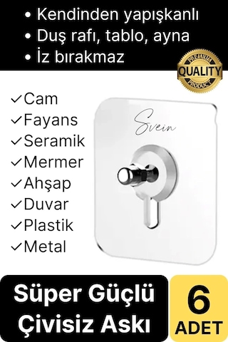 6 Adet Süper Güçlü Kendinden Yapışkanlı Tutunabilen Çok Amaçlı Çerçeve Tablo Banyo Duş Mutfak Askı Çok Renkli