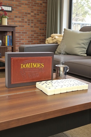 Lüks Deri Kutulu Premium Domino Seti 28 Parça Spinner Lı Çift 6 Taş 2-4 Oyuncu Yeni Yıl Hediyesi