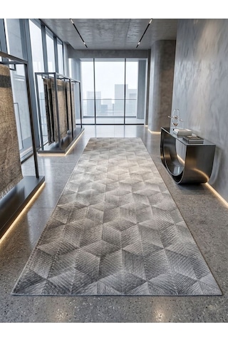 Dinarsu Aksu Prime Halıcılık Gri Geçişli Modern Kaymaz Taban Salon Hol, Koridor Mutfak Yıkanabilir Jel Kesme Yolluk