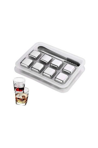 Fastbuy Kkmoon 8 Adet Paslanmaz Çelik Buz Küleri - Gri, Yeniden Kullanılabilir Çok Renkli