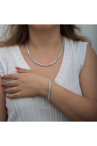 Casera's Gümüş Beyaz Taşlı Su Yolu Kadın Set Csr2185457 Gümüş