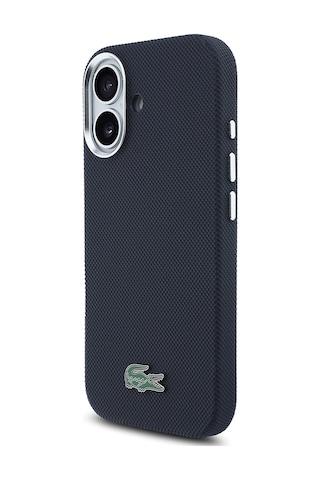 Apple iPhone 17 Kılıf Lacoste Lisanslı M-safe Uyumlu Pvc Pike Desenli İkonik Timsah Logolu Kapak Lacivert