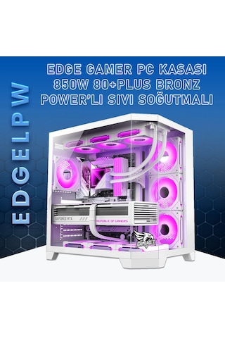 Gameagle EDGELPW Edge 7 Argb Fanlı Gamer Bilgisayar Kasası 850w 80+ Plus Bronz Power'lı Sıvı Soğutmalı Beyaz