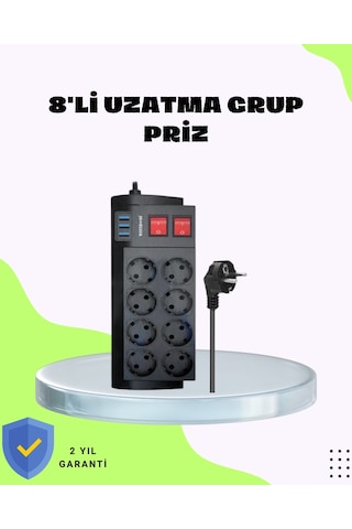 Termal Korumalı 8 Prizli 3 Usb Li Uzatma Kablosu Diğer