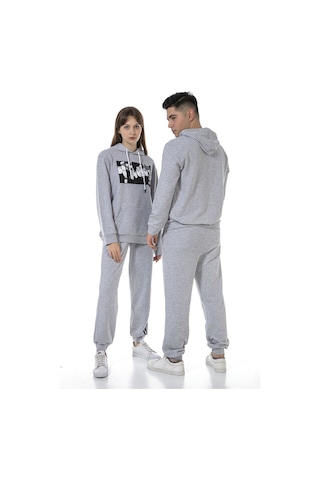 Vishenka Unisex Anime Baskılı 3 İplik Kapüşonlu Eşofman Takımı Gri