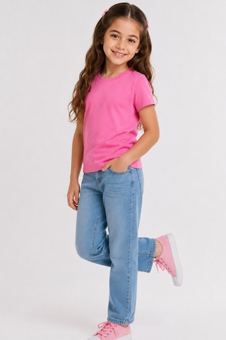 Kiagu Pembe Kısa Kol Basic T-shirt- Terletmeyen Esnek Kumaş Pamuklu Mevsimlik Pembe Kısakol Kız Çocuk Tsort Pembe