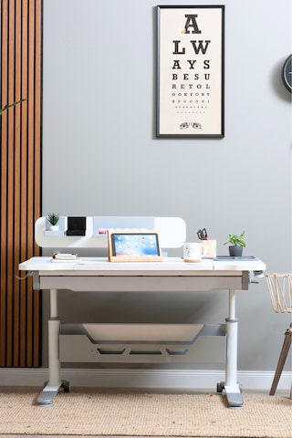 Sirius Standart Yükseklik Ve Eğim Ayarlı Çekmeceli Bilgisayar, Ofis Ve Çalışma Masası Beyaz Gri Gri