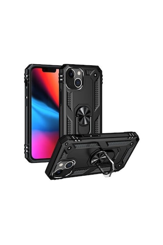 Apple Uyumlu iPhone 13 Mini İle Kılıf Tam Koruma Yüzüklü Standlı Tank Gövdeli Telefon Kılıfı Kapak