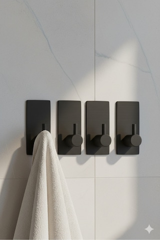 4 Lü Askılık Havlu Askısı, Bornoz Askısı, Kapı Arkası, Duvara Monte, Dayanıklı Malzeme, Beyaz 63 Beyaz