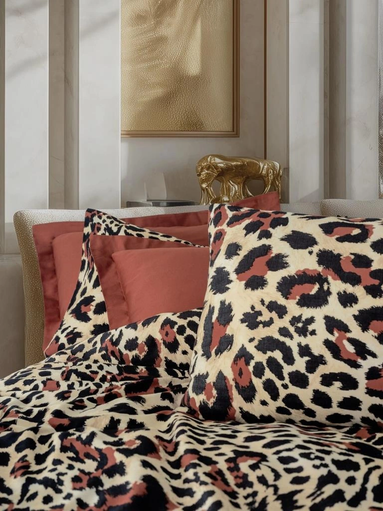 Cotton Box Çift Kişilik Saten Nevresim Takımı Leoparlı Leoluxe Kiremit Kiremit