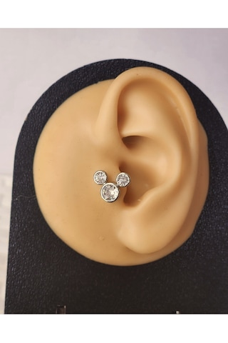 Mickey Mouse Silver Modeltragus Helix Piercing Ear Cuff Kıkırdak Çelik Küpe Silver
