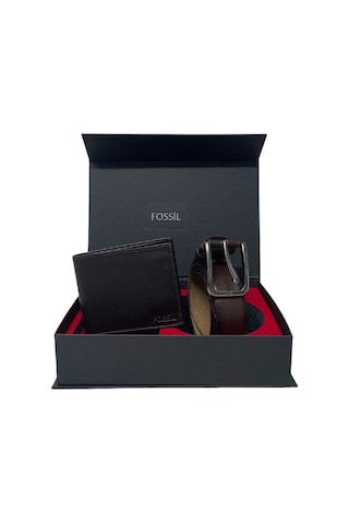 Fossil Kahve Napa Cüzdan 1826&3.5 CM Hakiki Deri Kemer Seti 130 CM Kahverengi
