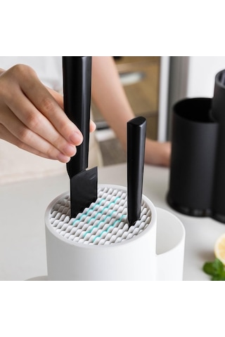 Novahub Beyaz Mutfak Düzenleyici: Bıçak Tutucu, Çatal Kaşık Standı, Blok Pp Süzgeç Saklama Kutusu Beyaz