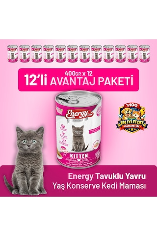 Energy Tavuklu Yavru Yaş Kedi Maması 400 G - 12 Adet