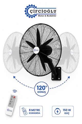 Çifçioğlu Siyah Duvar Vantilatörü 26 İnç 65 Cm Uzaktan Kumandalı 150 Watt