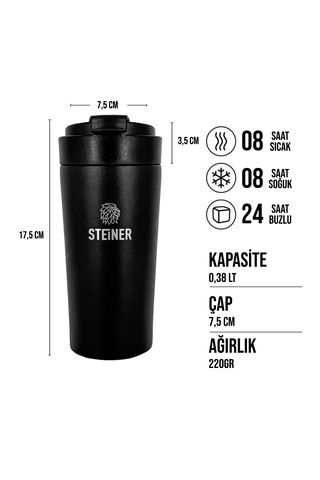 Steiner Paslanmaz Çelik Termos 380 Ml Mat Siyah Sıcak Ve Soğuk