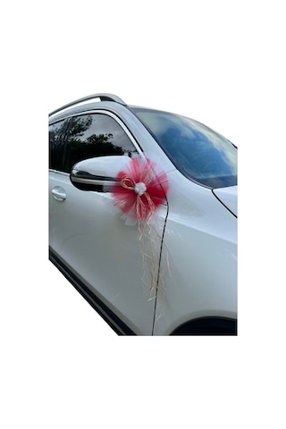 20 Adet Beyaz Kırmızı Kristal Tül Beyaz Lateks Güllü Konvoy Süsü