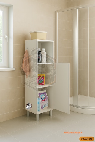 Tamamı Mdf Tek Kapaklı Havluluklu Banyo Dolabı Çok Amaçlı Dolap