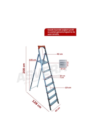 Asvera 6+1 7 Basamaklı Ev Tipi Katlanabilir Profil Merdiven - Sağlam Çelik Depo Merdiveni