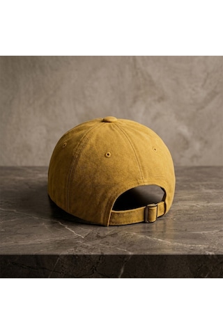 Bk Gift Kişiye Özel Harf Nakışlı Vintage Sarı Beyzbol Şapkası Unisex Eskitme Kumaş Metal Tokalı