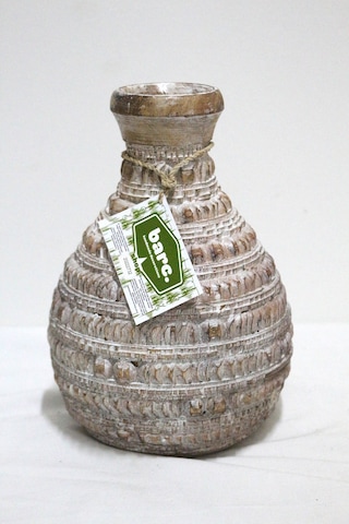 Ahşap Dekoratif Vazo 25cm Bej