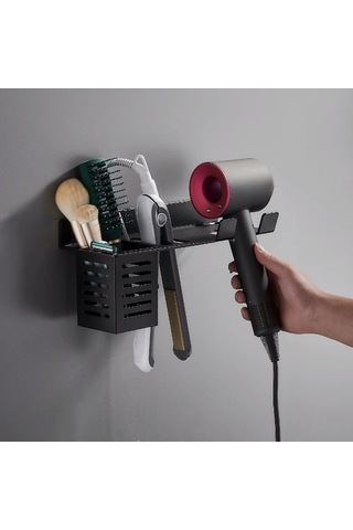 Wondernest Saç Kurutma Rafı, Duvara Monte Makinesi Lichen Depolama Banyo Ab Siyah