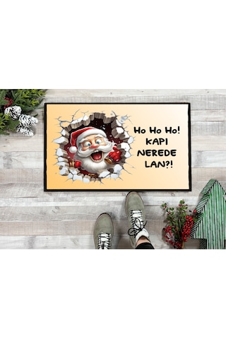Kapı Nerde Espirili Noel Baba Kapı Önü Paspası 60x40 Cm Paspas Çok Renkli