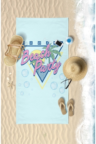 BEACH PARTY Dijital Baskılı 75x150 Cm Plaj Havlusu Açık Mavi