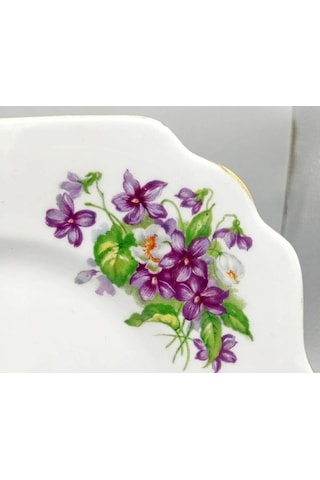 Mor Menekşe Desenli Vintage İngiliz Antika Servis Tabağı 23.5cm