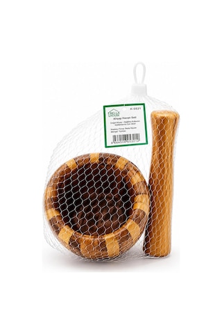 Ahşap Bambu - Çizgili Havan Sarımsak Dövecek Ç: 8cm--d: 7cm--y:10.5cm Fileli Ambalaj 5468