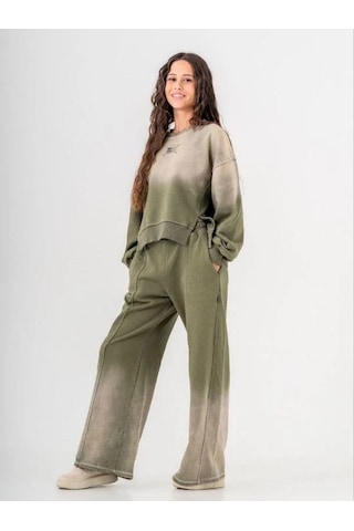 Kız Çocuk Batik Yıkama Tasarım 3 İplik Eşofman Takım-14223 Haki