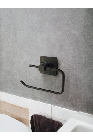 Siyah Yapışkanlı Tuvalet Kağıtlık Halka Havluluk Askısı Ve Fön Makinesi Askısı Seti Banyo Seti Siyah