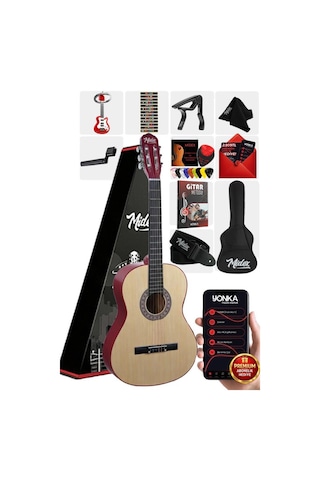 Midex Cg-36nt Kaliteli 36 İnç 3/4 Juniur Çocuk Gitarı 8-12 Yaş Arası Çanta Askı Capo Nota Sticker Pena Metod