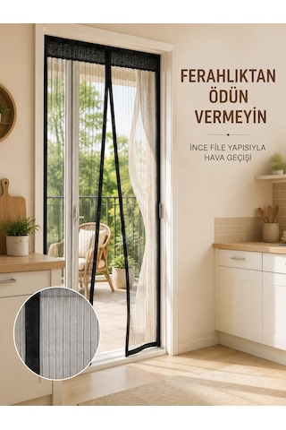 Siyah Mıknatıslı Kapı Sinekliği Sinek Ve Böceklere Karşı Koruyucu File