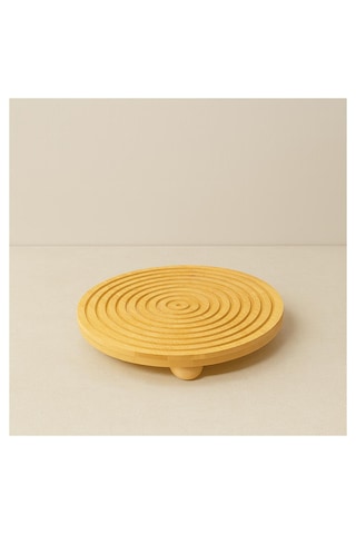 Bambu Dekoratif Top Ayaklı Yuvarlak Sunum Tabağı, Servis Tabağı, 28 X 28 Cm 1 Adet