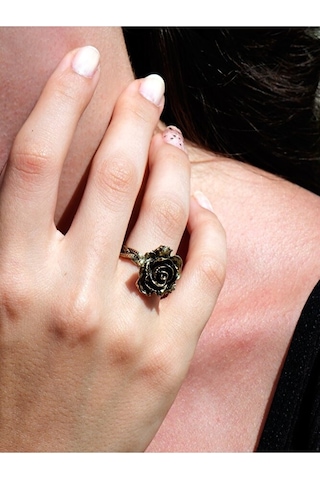 Gül İşlemeli Antik Eskitme Ayarlanabilir Kadın Yüzük Euy126
