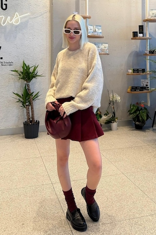 Madmext Bej Bisiklet Yaka Kadın Buklet Kazak Mg2480 Bej