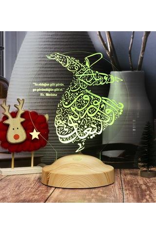Semazen 3D Led Lamba, Mevlana Sözleri Semazen Hediye Gece Lambası