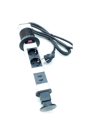 Masa Üstü Priz Bas Aç Tezgah Dolap Gizli Priz 2 Usb 2 220V Pop Up